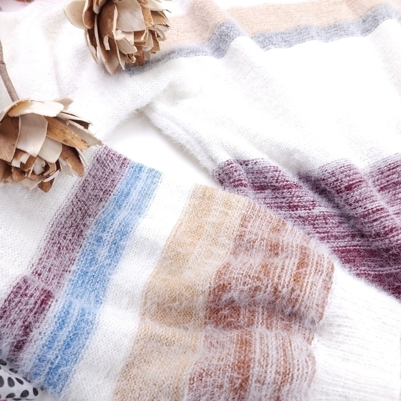 New Shop Wanna B White Camel Stripe Sweater Sz L - Picture 5 of 11